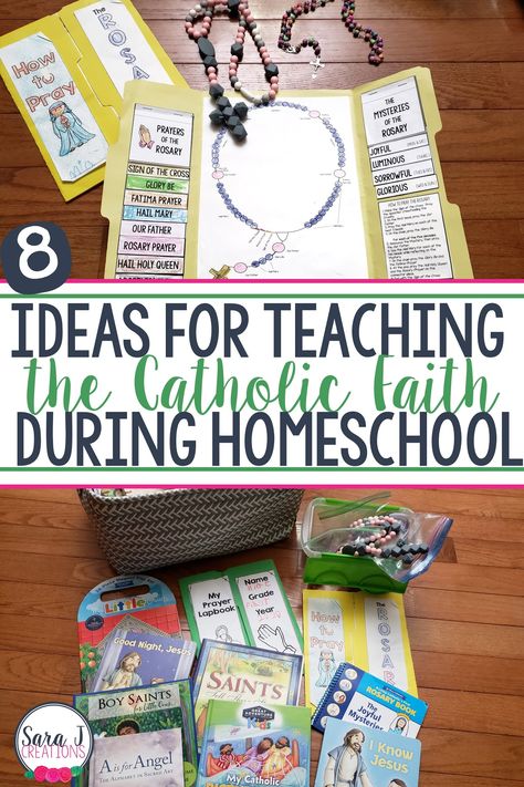 Simple ways to incorporate the Catholic faith into your homeschool day. These ideas could be added to your day even if you aren't homeschooling. Catholic Kids Activities, Religion Activities, Liturgical Living, Children Ministry, Unit Studies Homeschool, Catholic Homeschool, Catholic Education, Toddler Homeschool, Catholic Bible