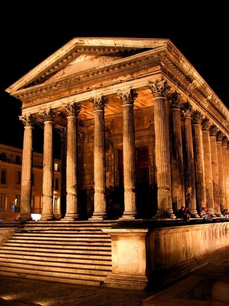 Maison Carrée - the only completely preserved temple from the ancient Roman world. Built in year 16CE, Nîmes, France. Ancient Roman Architecture, Nimes France, Architecture Antique, Empire Romain, Roman Architecture, Ancient Buildings, Southern France, Roman History, Classical Architecture