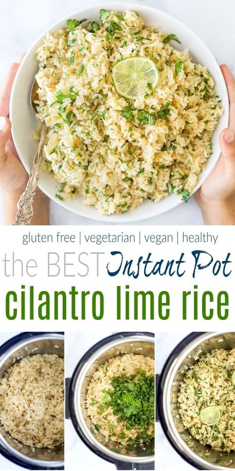 This is the Best Instant Pot Cilantro Lime Rice recipe ever! An easy side dish that uses simple ingredients & is done in less than 20 minutes. #instantpot #rice #cilantrorice #limerice #mexicanrecipes Instant Pot Cilantro Lime Rice, Cilantro Lime Rice Recipe, Lime Rice Recipes, Fluffy Rice, Lime Rice, Cilantro Lime Rice, Easy Side Dish, Instant Pot Dinner Recipes, Easy Instant Pot Recipes