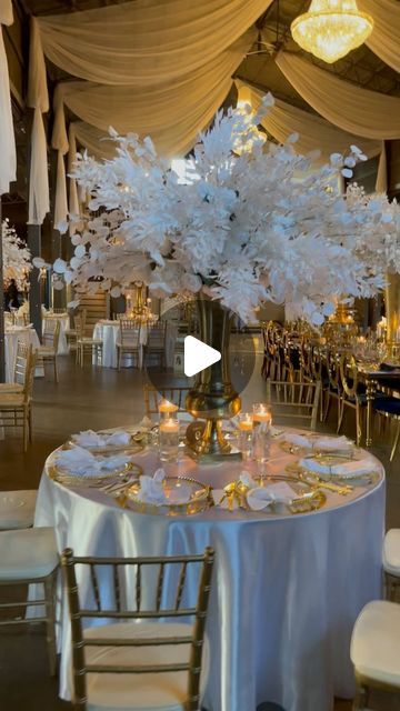 16 kandles Events &Decor on Instagram: "@16kandles  had the pleasure of decorating this beautiful for Shebra & Vince… #allwhite #allwhitewedding #weddingdress #weddingvenue #atlwedding #atleventplanner #elegant #elegantweddingshow #viralwedding #celebrity #celebrityweddingplanner #floordecal" Wedding Decor White And Gold, Spain Inspired Wedding, White And Gold Wedding Venue Ideas, White And Gold Wedding Cake Elegant, White And Gold Wedding Entrance, Wedding Trends 2025 Decoration, Wedding Reception Gold And White, White And Gold Stage Decor, Gold And White Wedding Decorations