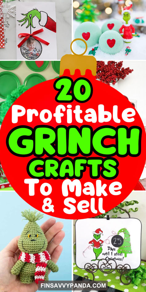 Grab these easy DIY Grinch crafts to make and sell for a profit! From Dollar Tree ornaments to unique wooden decor, these popular Grinch-inspired crafts are perfect for kids and adults alike. Create fun wreaths, wine glasses, paper plate projects, and more. Great for gifts and side hustle ideas, these crafts are sure to make you money this Christmas season! Grinch Homemade Ornaments, Grinch Dollar Tree Crafts, Dollar Tree Grinch Wreath, Grinch Bottle Crafts, Grinch Jewelry Diy, Grinch Crafts To Sell, Diy Grinch Ornaments Easy, Homemade Grinch Ornaments, Grinch Dollar Tree Diy