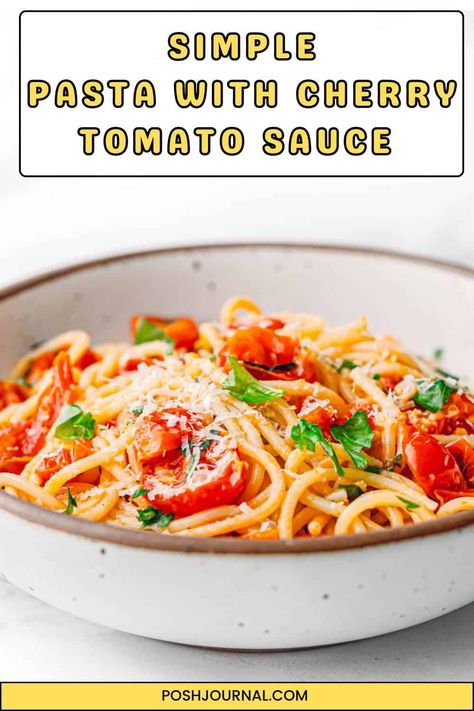 Looking for a simple and delicious recipe that showcases the best of fresh summer tomatoes? This easy pasta with cherry tomato sauce is perfect for you! Made with just a few basic ingredients, this recipe is quick to prepare and bursting with vibrant flavors. In just 20 minutes, you can have a savory pasta ready to enjoy. Pasta And Cherry Tomato Recipes, Burst Cherry Tomato Sauce, Recipe With Cherry Tomatoes, White Wine Pasta Sauce, Red Sauce Pasta Recipe, Cottage Cheese Pasta, Fresh Tomato Pasta, Pesto Recipes, Hashbrown Casserole Recipe