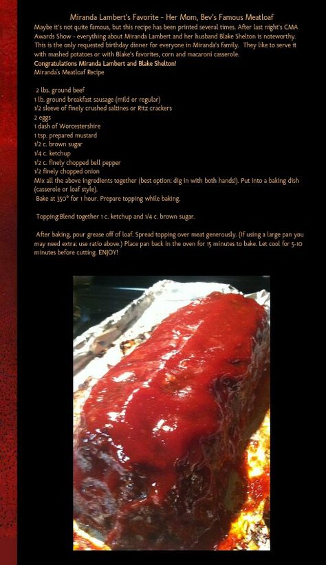 Meat Sauce Recipes, Good Meatloaf Recipe, Best Meatloaf, Meat Appetizers, Loaf Recipes, Week Diet, Miranda Lambert, Meatloaf Recipes, Beef Dishes