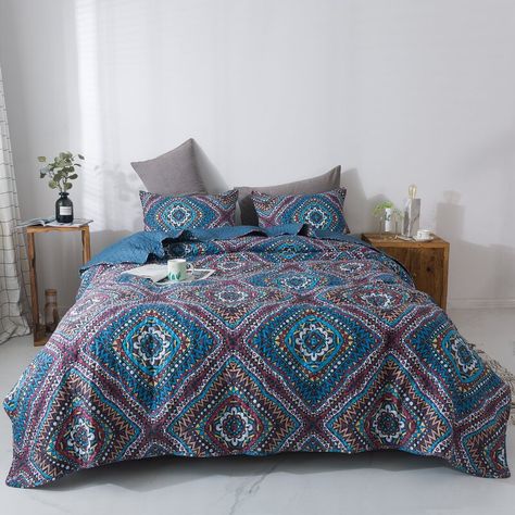 Bungalow Rose Leota Reversible Coverlet Set & Reviews | Wayfair Southwestern Bedding, Bohemian Rustic, Geometric Diamond Pattern, Makeover Bedroom, Bedroom Bedding, Boho Bedding, Bedspread Set, Quilted Bedspreads, Coverlet Set