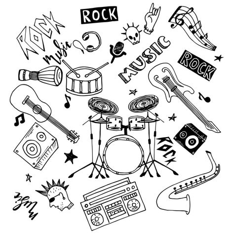 Music Drawings Doodles, Music Drawings, Music Themed, Chalkboard Art, Pop Rocks, Pop Music, Rock Music, Musical Instruments, Rock And Roll