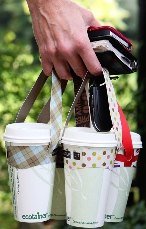 Crochet Coffee Carrier, Drink Carrier Diy, Drink Carrier, Food Carrier, Coffee Cup Sleeves, Coffee Cup Design, Coffee Sleeve, Coffee Shop Design, Small Sewing Projects