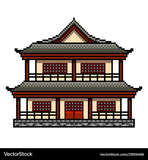 Japanese House Pixel Art, Japanese House Art, Pixel Art Japanese, Minecraft Roof, Interior Design Minecraft, Minecraft Japanese House, Old Japanese House, House Outline, Pixel Art Landscape