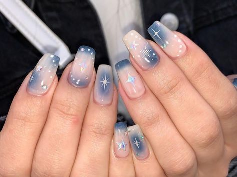 Disney Gel Nails, Blue Star Nails, Brush Design, Asian Nails, Hello Nails, Beauty Nails Design, Cute Gel Nails, Air Brush, I Love Nails