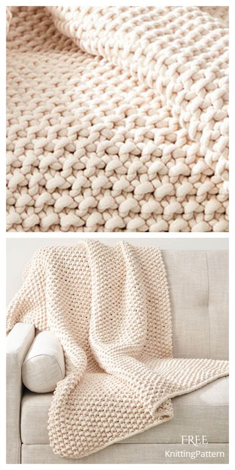 Seed Stitch Blanket, Knitted Throw Patterns, Knit Throw Blanket Pattern, Chunky Knit Blanket Pattern, Knit Afghan Patterns, Chunky Crochet Blanket Pattern, Crochet Throw Pattern, Throw Blanket Pattern, Knitting Patterns Free Blanket