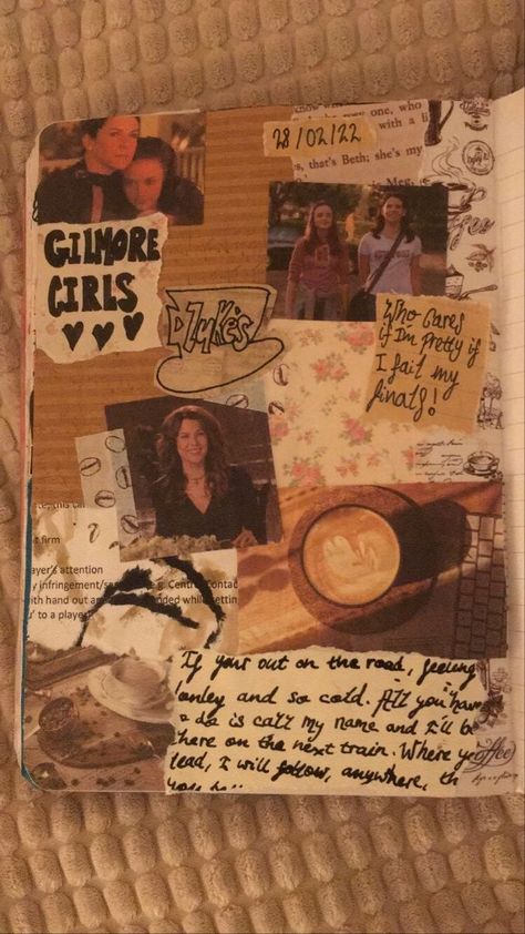 Rory Gilmore Journal, Gilmore Girls Scrapbook, Gilmore Girls Journal Page, Gilmore Girls Journal, Gilmore Girls Art, Fantasy Journal, Twenty Twenty, Draw Together, Pretty Journals