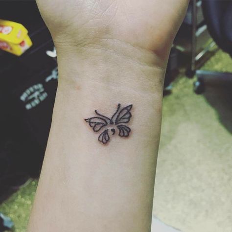 Cute little semicolon butterfly tattoo Semi-colon Butterfly Tattoos, Butterfly Tattoo With Semicolon, Semi-colon Tattoo Ideas Wrist, Butterfly Semi Colon, Butterfly Tattoo Aesthetic, Butterfly Tattoo With Semi Colon, Semi Colon Tattoo Ideas, Semi-colon Butterfly Tattoo, Butterfly Tattoo Wrist