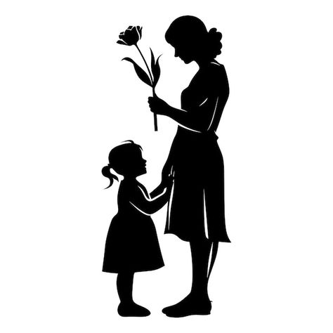 Silhouette for mother day moment black c... | Premium Vector #Freepik #vector #full #color #black #art Sillouttes Images, Mothers Day Vector, Silhouette People, Black And White Images, White Images, Black N White Images, Black Art, Premium Vector, Flower Art