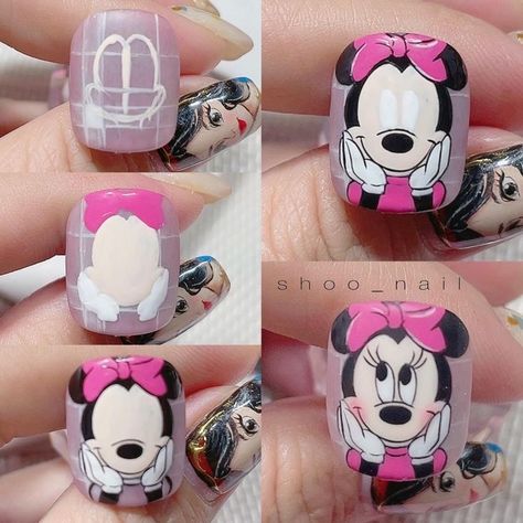 Mickey Mouse Nail Design, Nail Art Dessin, Mouse Nail Art, Mickey Mouse Nail Art, Cartoon Nail Designs, Animal Nail Designs, Gold Gel Nails, Mickey Mouse Nails, Minnie Mouse Nails