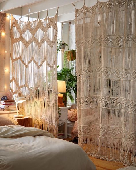 Urban Outfitters Home on Instagram: “Makes a perfect room divider #UOHome” Indian Apartment, Relaxing Home Decor, Macrame Curtains, Macrame Door Curtain, Urban Outfitters Home, Apartment Decoration, Uo Home, Loft Room, Bohemian Bedroom Decor