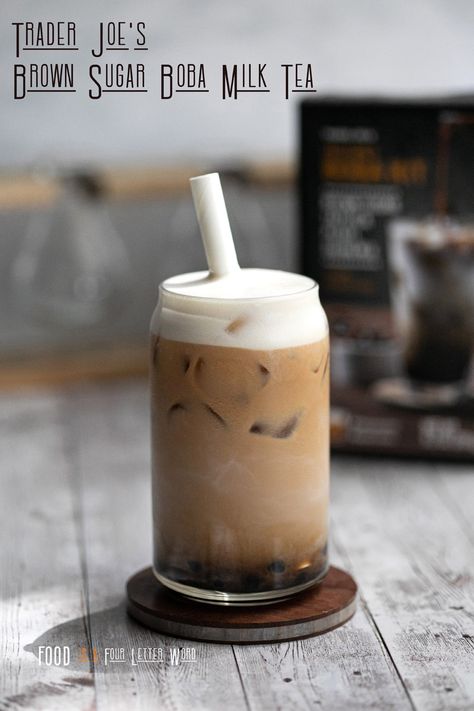 Brown Sugar Boba Milk Tea with Trader Joe’s Instant Boba Kit – FOOD is Four Letter Word Mochi Donut Recipe, Brown Sugar Boba Milk Tea, Birria Quesatacos, Instant Boba, Ube Mochi, Mochi Donuts Recipe, Boba Kit, Katsu Curry Recipes, Brown Sugar Boba