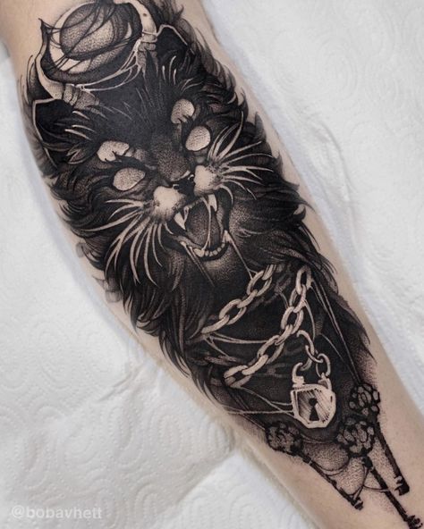 Wolf White, Animal Sleeve Tattoo, Tattoo Design Tattoo, Cat Dark, Marvel Tattoos, Cat Tattoo Designs, Gothic Tattoo, Leg Tattoo, Dark Tattoo