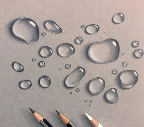 Realistic Raindrop Drawing, Water Drops Drawing Pencil, Charcoal Lessons, Raindrop Drawing, Water Drop Drawing, Hatch Drawing, Bubble Drawing, Reflection Art, Bubble Painting