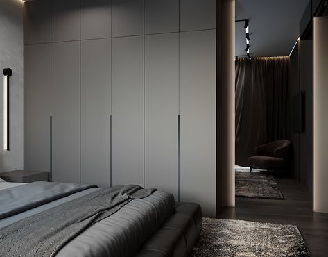 bedroom :: Behance Mens Minimalist Bedroom, Modern Grey Bedroom, 60s House, Modern Classic Living Room, Grey Bedroom Design, Bedroom Design Styles, Interior Ceiling Design, Bedroom Door Design, Minimalist Bedroom Design