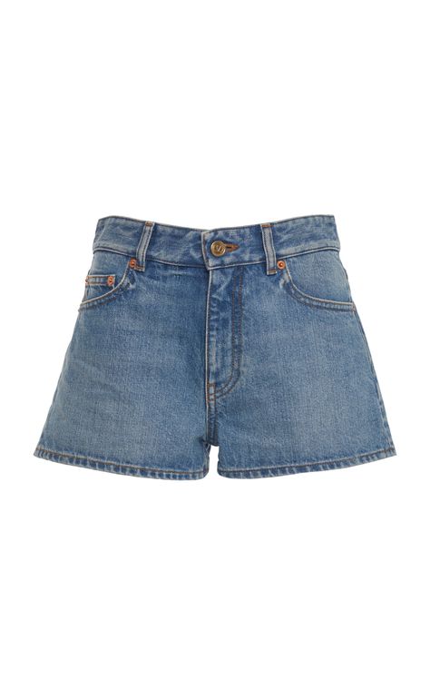 High-Rise Denim Shorts by VALENTINO for Preorder on Moda Operandi Luxury Denim Shorts, Luxury Cotton Jean Shorts, Luxury High-waisted Denim Jean Shorts, Valentino Shorts, Luxury Five-pocket Denim Jean Shorts, High Rise Denim Shorts, High Rise Denim, New Woman, News Design