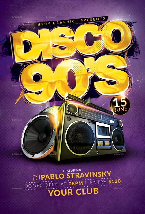 Disco 90's #Affiliate #Disco 80s Party Poster, Comedy Poster Design, Disco Graphic Design, 90s Flyer, 80s Cinema, Retro Speakers, Disco Night, Social Media Branding Design, Story Design