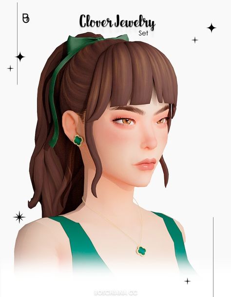 CLOVER JEWELRY SET ☘️✨ | Patreon Sims 4 Van Cleef, Sims 4 Nails, Sims 4 Piercings, Clover Jewelry, Green Clover, New Mods, Woman Jewelry, Clover Green, Clover Earrings