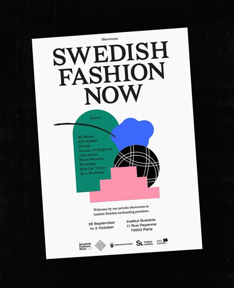 Swedish Fashion Now on Behance Swedish Graphic Design, Swedish Typography, Nordic Graphic Design, House Of Dagmar, Production Manager, Animation Illustration, Atp Atelier, Geometric Symbols, Design Exhibition