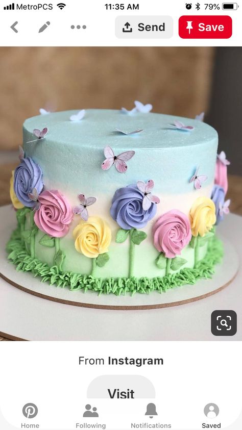 Easter Cake Designs, Easter Themed Cakes, Butterfly Birthday Cakes, Cake With Flowers, Buttercream Cake Decorating, Cupcake Cake Designs, Fairy Garden Party, Spring Cake, Simple Cake Designs