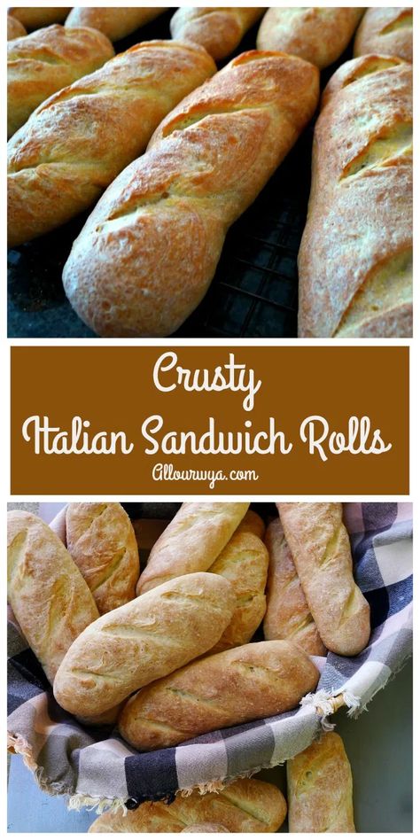 Crusty Rolls recipe is a rustic Italian bread type. It has a crispy crust and a soft interior that doesn't crumble. It holds up well to fillings. Great for taking on picnics and making sandwiches. #sandwich_bun, #Italian_roll, #Italian_buns, #yeast_bread, #crusty_rolls, #rustic_rolls, #rustic_Italian_bread, #allourway Italian Buns, Sandwich Roll Recipe, Breads And Rolls, Rustic Italian Bread, Italian Rolls, Making Sandwiches, Italian Bread Recipes, Sandwich Rolls, Crusty Rolls