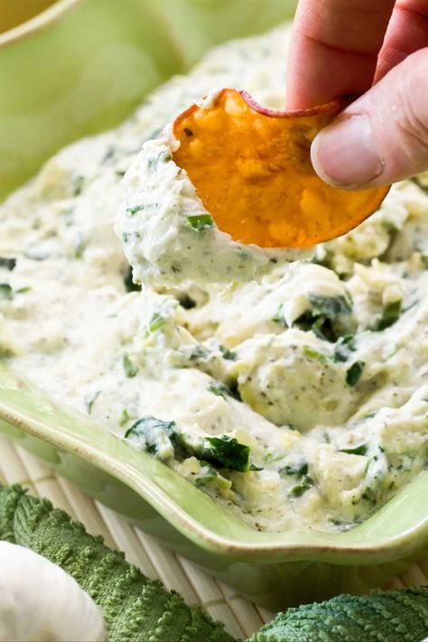 EASY Healthy Cottage Cheese Spinach Artichoke Dip Cottage Cheese Artichoke Dip, Cottage Cheese Spinach Dip, Cottage Cheese Spinach, Cheese Spinach Dip, Artichoke Spinach Dip, Cottage Cheese Dip, Spinach Cheese Dip, Healhty Meals, Cottage Cheese Dips