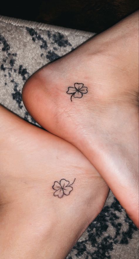 Tattoo For Money Luck, Shamrock Ankle Tattoo, Clover Ankle Tattoo, Irish Twin Tattoo, Matching Irish Tattoos, Simple Clover Tattoo, Tattoo Ideas Small Matching, Small Four Leaf Clover Tattoo, 3 Leaf Clover Tattoo