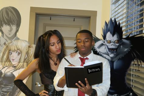 Black couple, Misa and Light, Death Note Misa And Light Halloween Costume, Misa And Light Costume, Misa Halloween Costume, Misato Halloween Costume, Misa Cosplay Makeup, Misa Anime Cosplay, Light And Misa, Misa Amane Cosplay Tiktok, Halloween Outfits