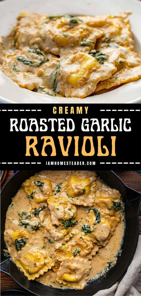 Roasted Garlic Ravioli, Homemade Ravioli Filling, Vegetable Ravioli, Ravioli Recipe Homemade, Spinach And Cheese Ravioli, Homemade Pasta Recipe, Recipe For Dinner, Homemade Ravioli, Ravioli Recipe