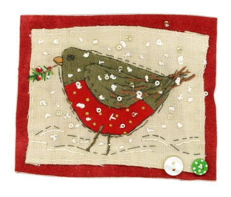 Sharon Blackman, Fabric Christmas Cards, Freehand Machine Embroidery, Fabric Postcards, Fabric Cards, Bird Quilt, Free Motion Embroidery, Bird Crafts, Fabric Pictures