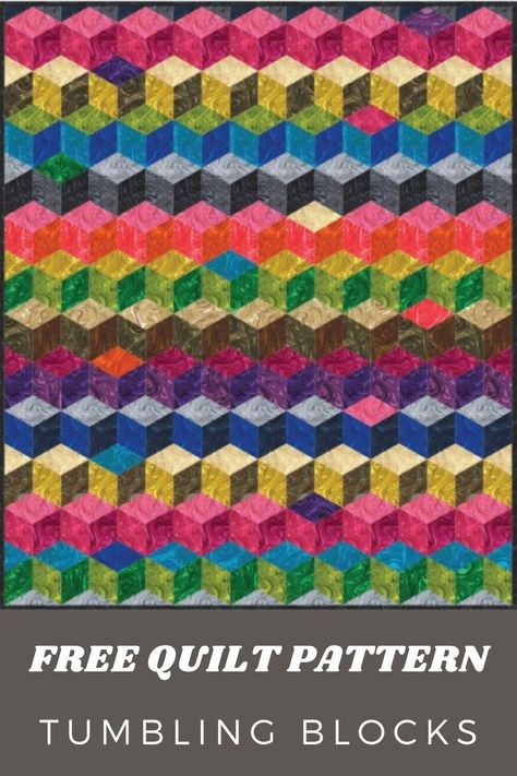 Get your FREE Tumbling Blocks Quilt PDF Pattern Here. Tumbling Block Quilt Pattern Free, Tumbling Blocks Quilt Pattern Free, 3d Quilts Optical Illusions Free Pattern, Optical Illusion Quilt Patterns, Jellyroll Quilts Patterns Free, 3d Quilt Patterns, Escher Quilt, Tumbling Blocks Pattern, Diamond Quilts