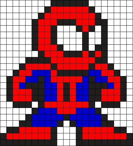 Spiderman Perler Bead Pattern | Bead Sprites | Characters Fuse Bead Patterns Spiderman Pixel Art, Pixel Art Minecraft, Image Pixel Art, Art Spiderman, Art Perle, Pixel Art Templates, Pony Bead Patterns, Perler Bead Templates, Pixel Drawing