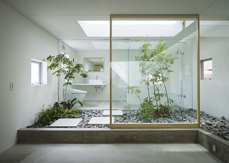 Indoor Trees House in Nagoya | Flickr - Photo Sharing! Japanese Bathroom Design, Indoor Garden Rooms, Japanese House Design, Design Interior Modern, Japanese Bathroom, Indoor Courtyard, Houses In Japan, Japanese Bath, Zen Bathroom