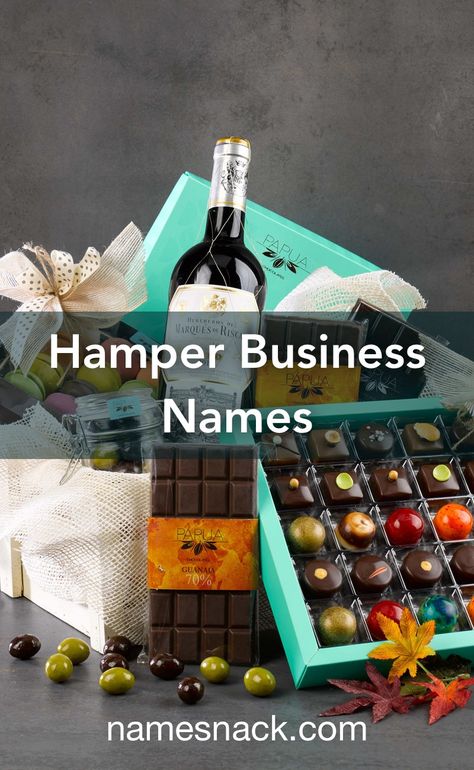 Gift Hampers Business Ideas, Gift Hampers Business Names, Hamper Business Names, Hamper Business Ideas, Gift Hamper Business Name Ideas, Food Hamper Ideas, Gift Shop Names, Good Instagram Names, Chocolate Business Ideas