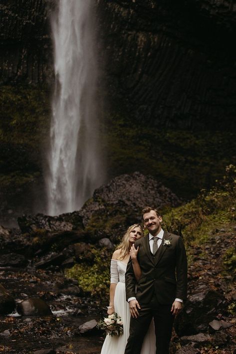 Oregon Elopement at Government Cove // PNW Elopement Photographer - We ventured into downtown Portland for Vegan food truck bites and casually explored the city. The adventure continued with a visit to Latourell, capturing epic portraits against the backdrop of the waterfall. You’ll find ideas for Oregon Coast elopement locations, adventure elopement Oregon, and unique wedding photo ideas. See more Washington micro weddings or adventure elopement photos at blacksaltphotos.com Elopement Forest, Anthropologie Wedding Dress, Moody Elopement, Vegan Food Truck, Salt Photography, Elopement Oregon, Oregon Mountains, Oregon Forest, Pnw Elopement