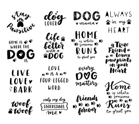 Dog phrase or lettering. inspirational q... | Premium Vector #Freepik #vector #pet-adoption #pet-care #pet #dog-set Dog Adoption Quotes, Silhouette Lion, Dog Phrases, Silhouette Chat, Gato Ragdoll, Pattern Design Ideas, Adoption Quotes, Dog Words, Dog Line Art