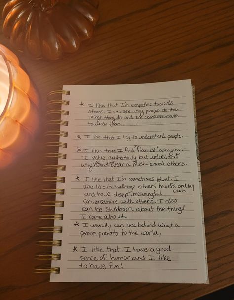 I'm reading a book on ancestral healing and I was tasked with writing at least 10 things I like about myself. I never really think about this but I think it's good to remind ourselves sometimes. I think our society sometimes shames us for this. What do you like about yourself? What Do I Like About Myself, Things I Like About Myself, Writing About Myself, Journaling Thoughts, Ancestral Healing, About Myself, Meaningful Conversations, Note To Self Quotes, Reading A Book