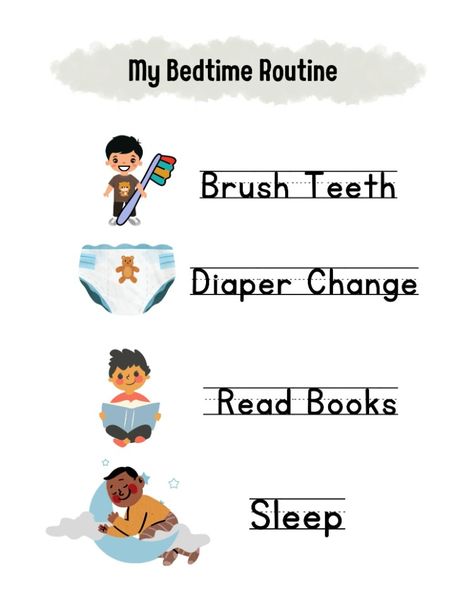 Title is My Bedtime Routine over some light grey clouds. Executive Dysfunction, Do It Alone, Singles Night, Two Kids, Working Mom, Bedtime Routine, Super Simple, Brushing Teeth, Books To Read