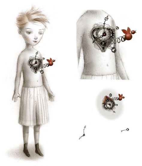 Others - Nicoletta Ceccoli Cuckoo Clock Tattoo, Coo Coo Clock, Blue Lily Lily Blue, The Little Match Girl, Surealism Art, Wine Label Design, Never Fall In Love, Colors And Emotions, Hearts Girl