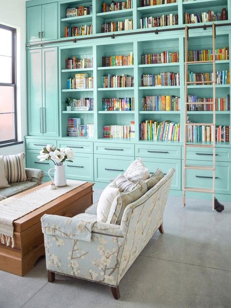 Wicker Table And Chairs, Hgtv Magazine, Home Library Design, Magazine Online, Library Card, Magnolia Homes, Paint Shades, Home Library, Blue Paint