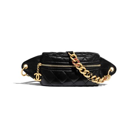 Lambskin & Gold-Tone Metal Black Waist Bag | CHANEL Chanel Waist Bag, Chanel Chevron, Small Drawstring Bag, Chanel Jumbo, Chanel Store, Classic Flap Bag, Bag Chanel, Fashion Chanel, Chanel Official