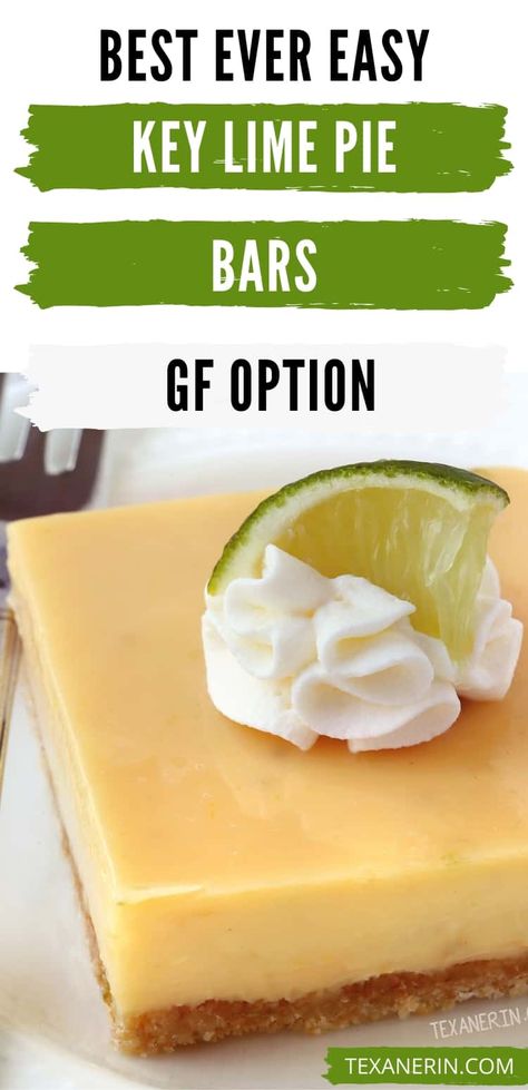 Gluten-free Key Lime Pie Bars (whole grain, all-purpose options) - Texanerin Baking Gluten Free Lime Bars, Gluten Free Key Lime Pie, Lime Dessert Recipes, Easy Key Lime Pie, Vegan Key Lime, Key Lime Desserts, Key Lime Pie Bars, Key Lime Pie Easy, Coconut Cookie