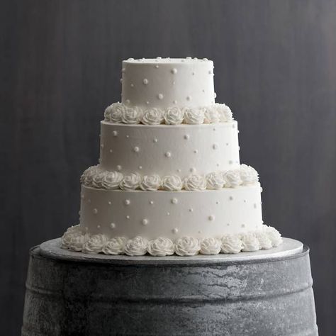 Our First Dance - white buttercream icing with ivory flowers and polka dots Publix Wedding Cake, Publix Cakes, Simple White Cake, Publix Bakery, Southern Wedding Cakes, Cake Hacks, Bohemian Beauty, Dream Wedding Cake, Wedding Sweets