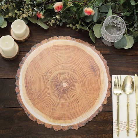 Disposable Serving Trays, Wood Plate Chargers, Rustic Placemats, Wood Placemats, Wood Chargers, Fancy Table, Elegant Plates, Rustic Plates, Paper Table