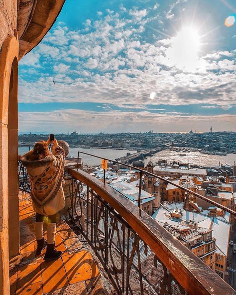 One of the best views of Istanbul is from the top of the Galata Tower! We are super-happy that snowy days are ahead, for white suits #İstanbul so much! ⠀ ⠀  :senertekci/IG⠀ Turkey Culture, Turkey Tour, Istanbul Photography, Turkey Photos, Romantic Mood, Hagia Sophia, Turkey Travel, Aesthetic Photos, Summer Solstice