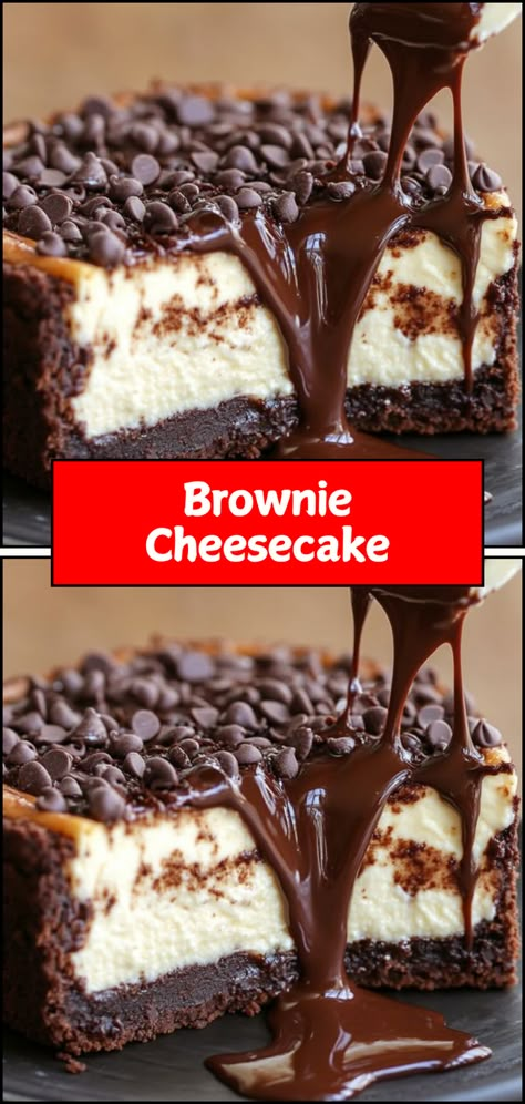 Brownie Bottom Cheesecake – Experience the best of both worlds with this decadent dessert that features a rich brownie base topped with a creamy cheesecake layer! Each bite delivers a perfect combination of fudgy chocolate and smooth creaminess, making it an irresistible treat for any occasion. Elevate your dessert game with this luscious creation! ✨❤️
#BrownieBottomCheesecake #DecadentDesserts #ChocolateLovers #CheesecakeHeaven #DessertGoals #FudgyGoodness #SweetIndulgence #TreatYourself Fudge Brownie Cheesecake, Brownie Bottom Cheesecake Recipe, Chocolate Brownie Cheesecake, Brownie Bottom Cheesecake, Chocolate Cheesecake Brownies, Triple Chocolate Cheesecake, Awesome Desserts, Cheesecake Layer, Brownie Cheesecake