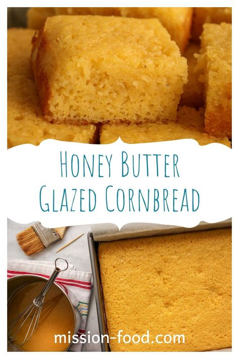 Cornbread Butter, Glazed Peaches, Cornbread Cake, Moist Cornbread, Honey Cornbread, Sweet Cornbread, Dinner Rolls Recipe, Honey Glaze, Corn Bread Recipe